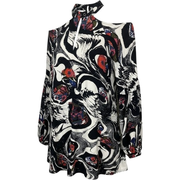 Free People Tops - Free‎ People Womens Cold Shoulder Tunic Top Abstract Floral Black Red Small